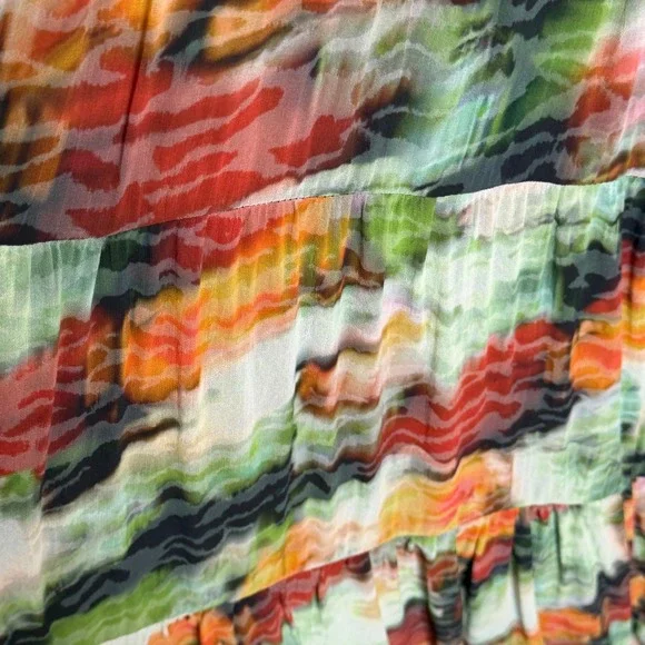 Anthropologie Abstract Watercolor Somerset Tiered Maxi Dress XL Green Orange - Picture 16 of 16